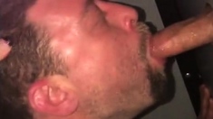 Girl films Boyfriend choking on a big cock at gloryhole