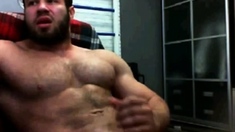 Hairy Muscle Hunk Cums