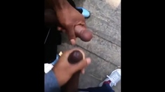 Two Men Cum Together Outside