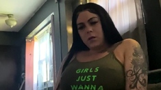 Shemale tranny enjoying solo masturbation