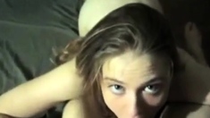 Cute girl sucks and licks balls and earns huge facial reward