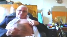 Suited Grandpa Cum On His Pants