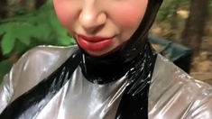 Latex slut solo anal masturbation