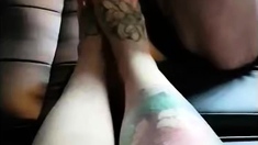 Light femdom and foot fetish play with brunette