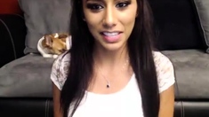Amateur busty brunette masturbates and does hand job