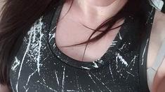 Small tit brunette amateur tugs on a big willie