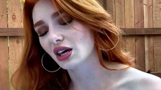 Amateur redhead masturbates then gives a blowjob