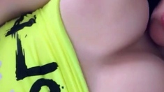 Busty brunette babe tease you with her big boobs