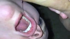 Busty brunette slut enjoys extreme amateur pov blowjob