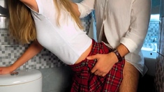 Stepbrother Fucks Schoolgirl Stepsister in Toilet