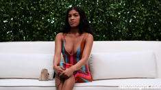 Brunette in pink lingerie teases and masturbates