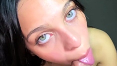 Sweet and shy stepsister enjoying while hugging her teddy