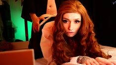 Redhead blowjob dildo