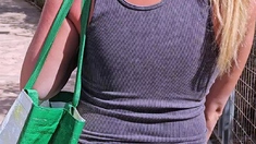 Neighbor Walking In Park And Stairs Without Underwear -